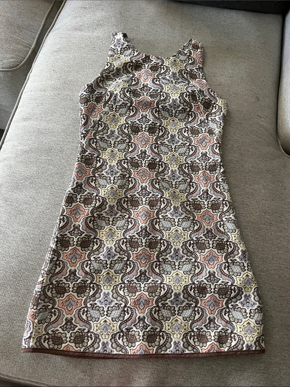 Zara Sleeveless Mini Dress in Brown, Pink & Yellow